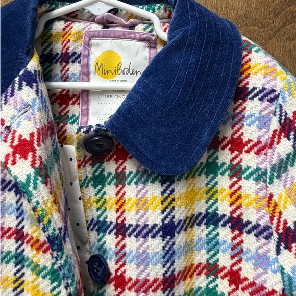 Mini Boden Multicolor Plaid Coat with Blue Collar - Picture 4 of 5